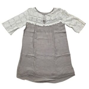 Umgee Tunic Top Mini Dress Lace Cut Out Sleeves Boho Feminine Taupe Womens Small